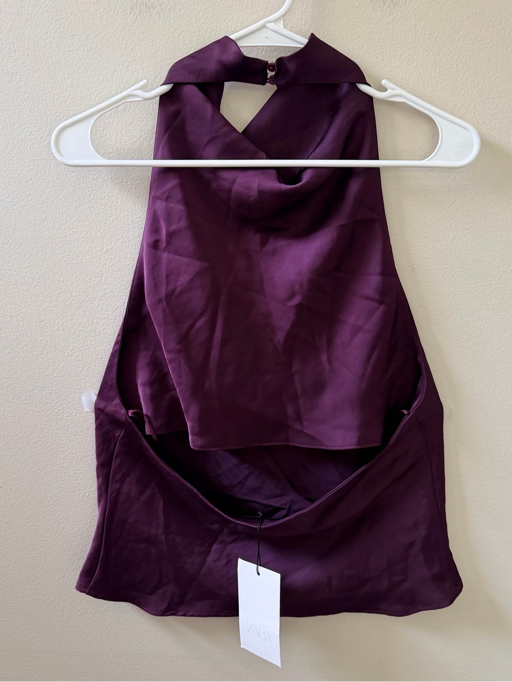 Zara Satin Halter Camisole in Deep Plum - Picture 6 of 16